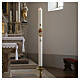 Paschal candle in white wax with red Cross and Dove 8x120 cm with support s2