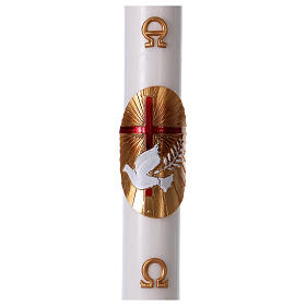Cierge pascal blanc Croix Colombe rouge 8x120 cm AVEC RENFORT