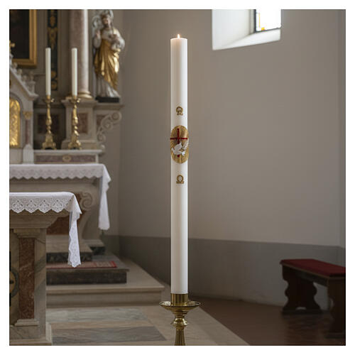 Cierge pascal blanc Croix Colombe rouge 8x120 cm AVEC RENFORT 2