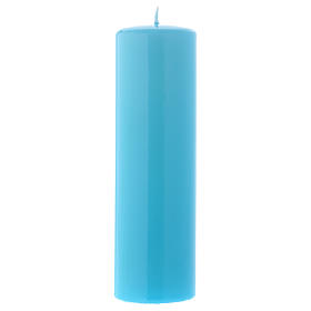 Altarkerze mit hellblauem Lack überzogen, glänzend 20x6 cm