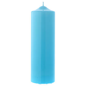 Altarkerze mit hellblauem Lack überzogen, glänzend 24x8 cm