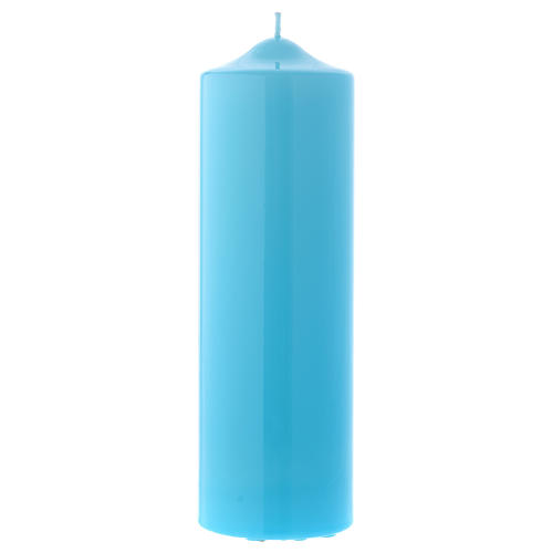 Altarkerze mit hellblauem Lack überzogen, glänzend 24x8 cm 1