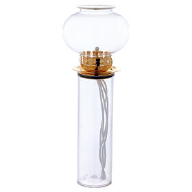 Tocha corta-vento vidro e metal dourado 30 cm cera líquida