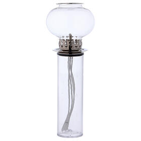 Windproof torch, 12 in, glass and silver metal, liquid wax