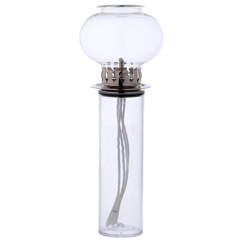 Windproof torch, 12 in, glass and silver metal, liquid wax 1