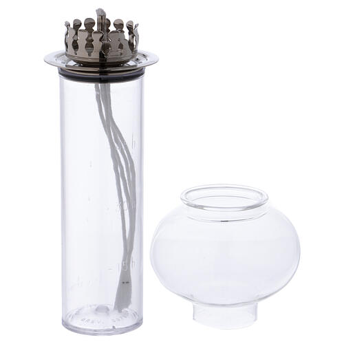 Torche pare-vent 30 cm verre métal argenté huile 3