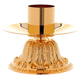 Golden brass candle holder decorated, 10 cm