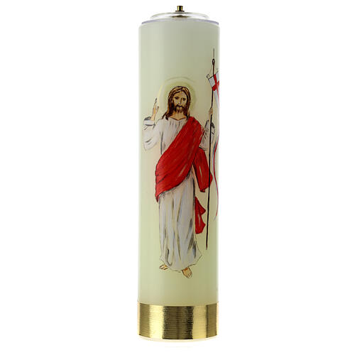 Vela de cera líquida con cartucho Jesús resuscitado 30 cm 1