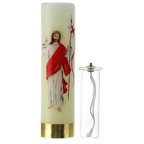 Vela de cera líquida com cartucho de vidro Cristo Ressuscitado 30 cm 2