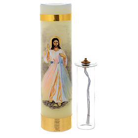 Vela de cera líquida com cartucho de vidro Jesus Misericordioso 30 cm