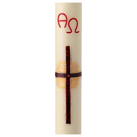 Paschal candle, red cross with nails, 80x8 cm, beeswax