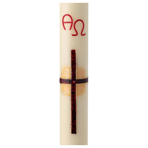 Paschal candle, red cross with nails, 80x8 cm, beeswax 1