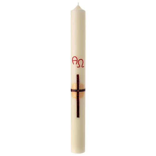 Paschal candle, red cross with nails, 80x8 cm, beeswax 2