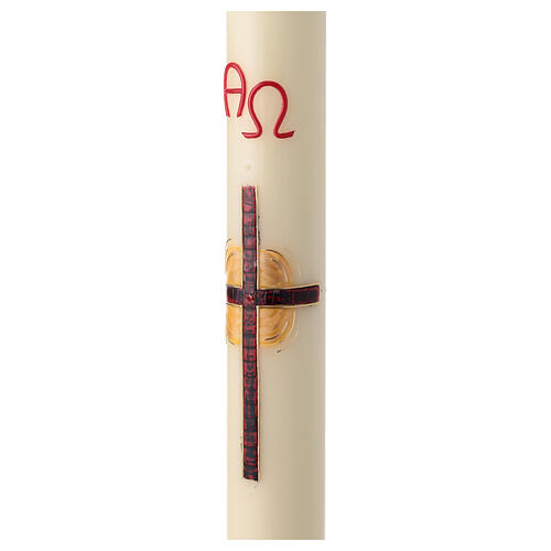 Paschal candle, red cross with nails, 80x8 cm, beeswax 3