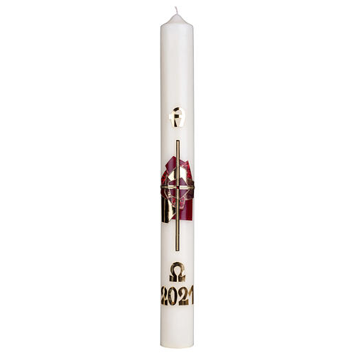 Paschal candle, golden cross with purple decoration, 80x8 cm, beeswax 1
