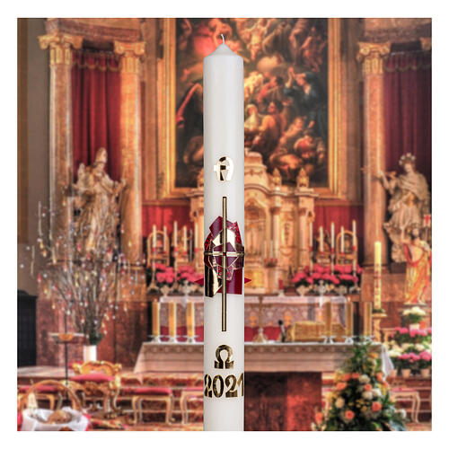 Paschal candle, golden cross with purple decoration, 80x8 cm, beeswax 3