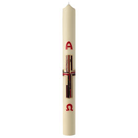 Paschal candle, red and gold modern cross, 80x8 cm, beeswax
