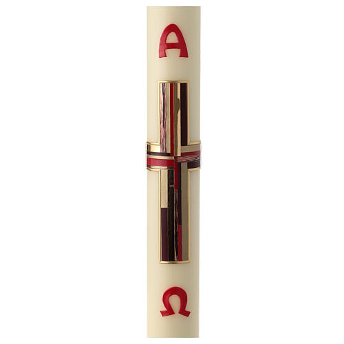 Paschal candle, red and gold modern cross, 80x8 cm, beeswax 1