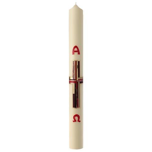Paschal candle, red and gold modern cross, 80x8 cm, beeswax 2