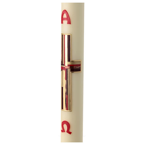 Paschal candle, red and gold modern cross, 80x8 cm, beeswax 3