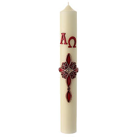 Paschal candle, red decorated cross, 60x8 cm, beeswax