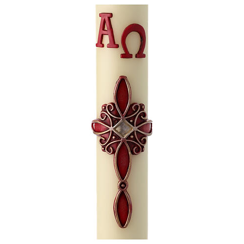 Paschal candle, red decorated cross, 60x8 cm, beeswax 1