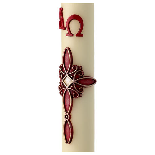 Paschal candle, red decorated cross, 60x8 cm, beeswax 3