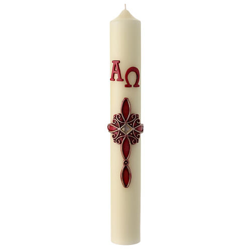 Cirio pascual cruz decorada roja 60x8 cm cera abejas 2