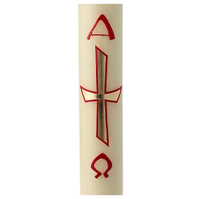 Paschal candle, red and gold cross with nails, 60x8 cm, beeswax