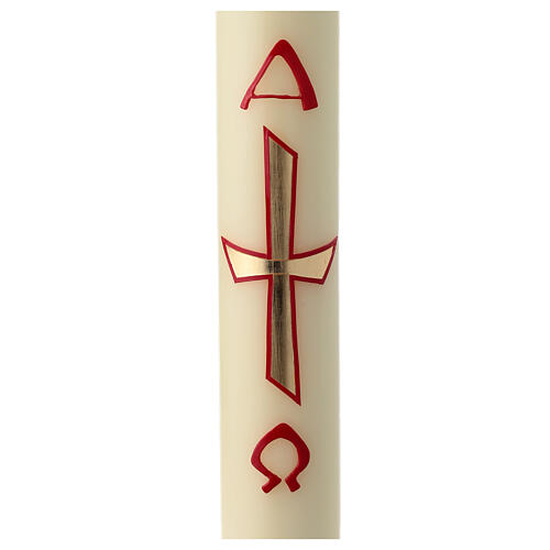Paschal candle, red and gold cross with nails, 60x8 cm, beeswax 1
