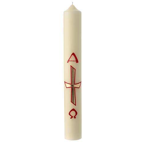 Paschal candle, red and gold cross with nails, 60x8 cm, beeswax 2