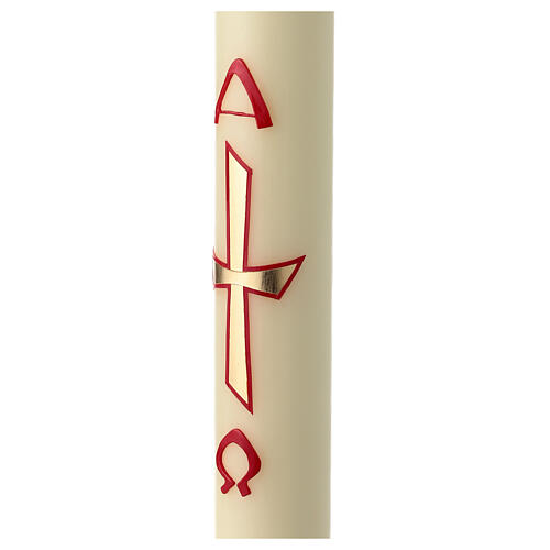 Paschal candle, red and gold cross with nails, 60x8 cm, beeswax 3