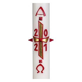 Velas e Círios: Círio pascal cruz dourada e vermelha e pregos 60x8 cm parafina e cera de abelha