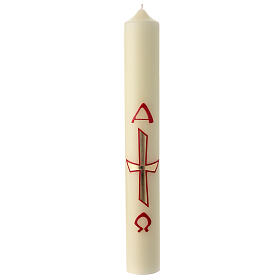 Paschal candle red gold cross studs 60x8 cm beeswax