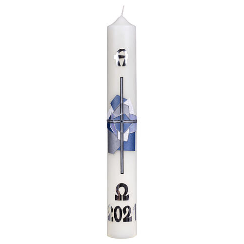 Easter candle with blue silver cross 60x8 cm 1