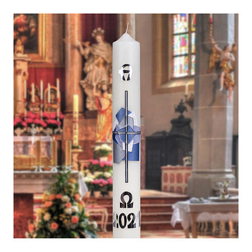Easter candle with blue silver cross 60x8 cm 3