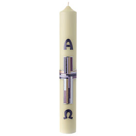 Easter candle with lilac cross 60x8 cm