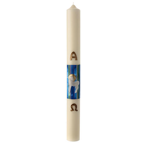 Easter candle with lamb on blue background 80x8 cm 2