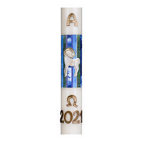 Velas e Círios: Círio pascal cordeiro fundo azul 80x8 cm parafina e cera de abelha