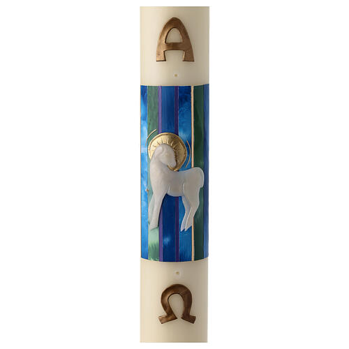 Paschal candle lamb blue background 80x8 cm beeswax 1