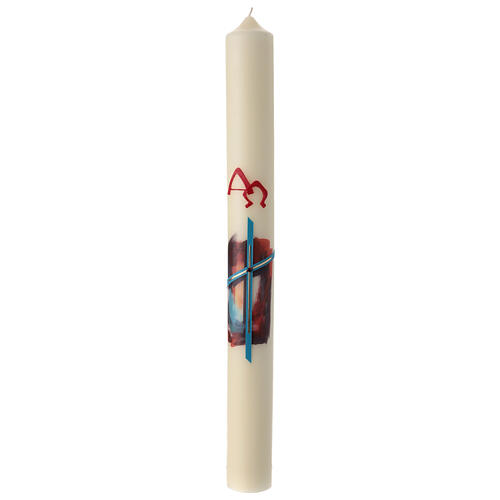 Easter candle with light blue cross and red background 80x8 cm 5