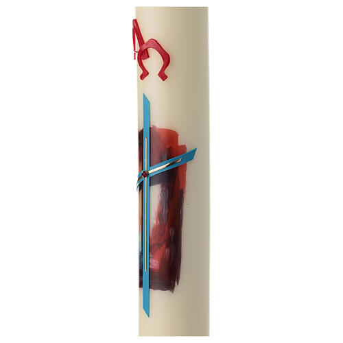 Easter candle with light blue cross and red background 80x8 cm 6