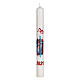 Easter candle with light blue cross and red background 80x8 cm s1