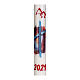 Easter candle with light blue cross and red background 80x8 cm s2