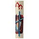 Easter candle with light blue cross and red background 80x8 cm s4