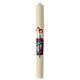 Easter candle with light blue cross and red background 80x8 cm s5