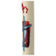 Cero pasquale croce azzurra sfondo rosso 80x8 cm cera api s6