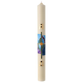 Easter candle with green cross and golden nails 80x8 cm
