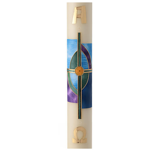 Easter candle with green cross and golden nails 80x8 cm 1