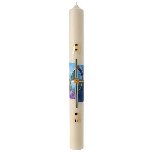 Easter candle with green cross and golden nails 80x8 cm 2